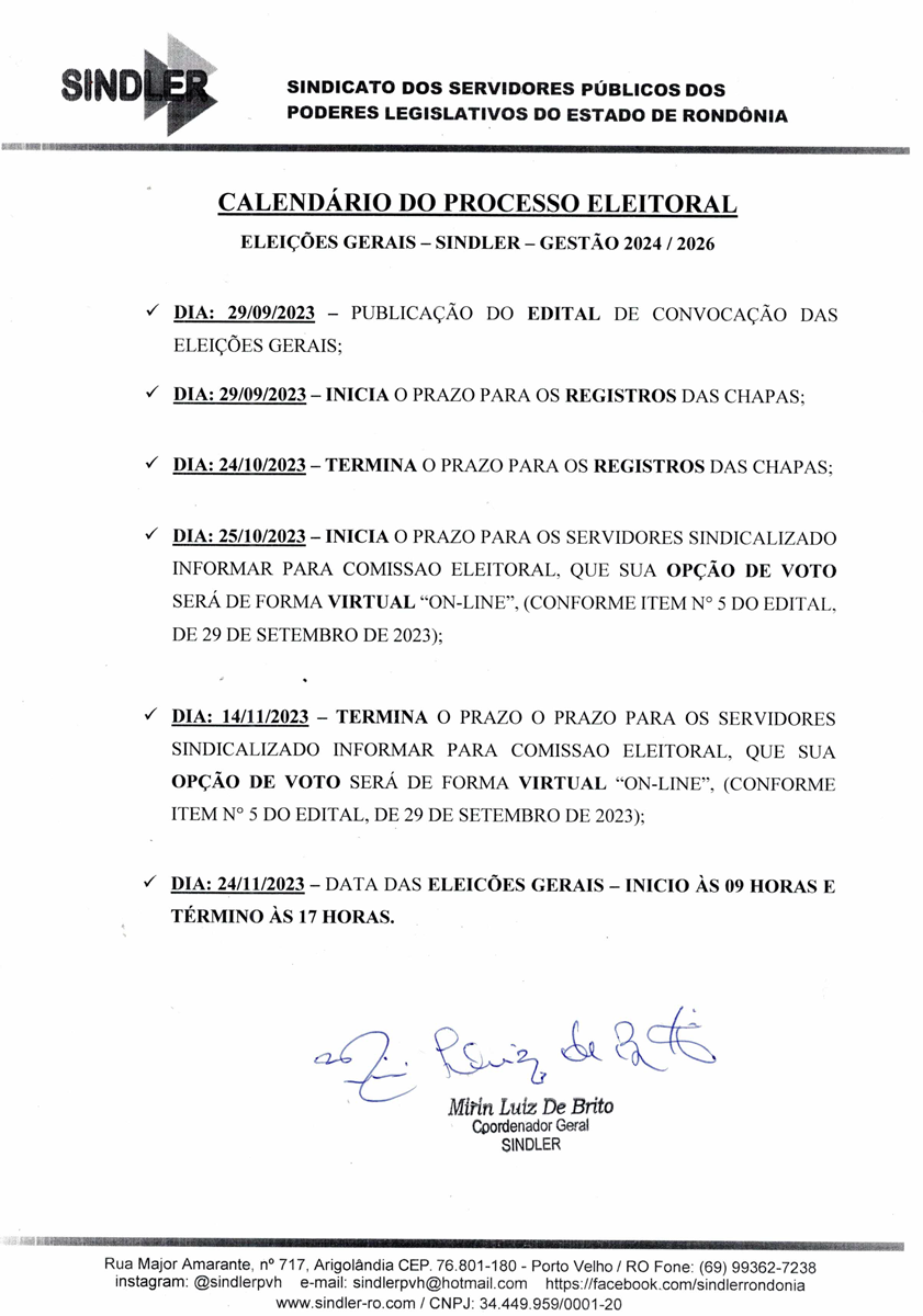 CALENDÁRIO ELEIÇÕES 2023 TRIENIO 2024 2026
